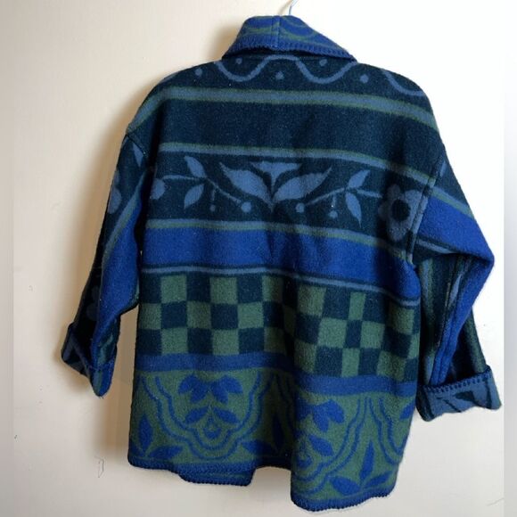 Elegant Blue and Green Patterned Pea Coat - Picture 4 of 4